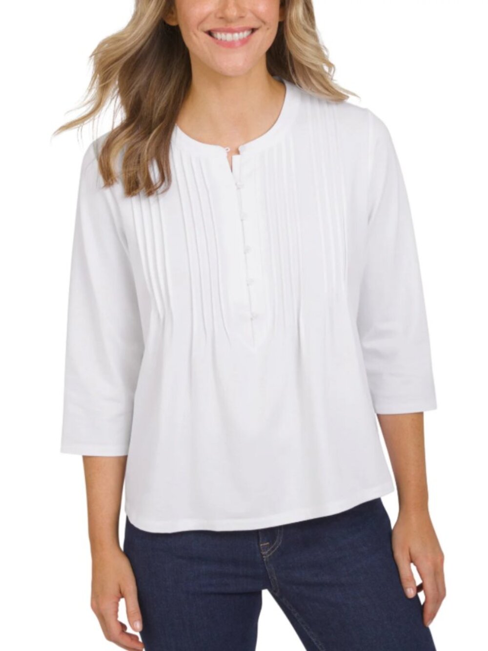 Lands' End Women's White Pintuck Button-Front Top XXL